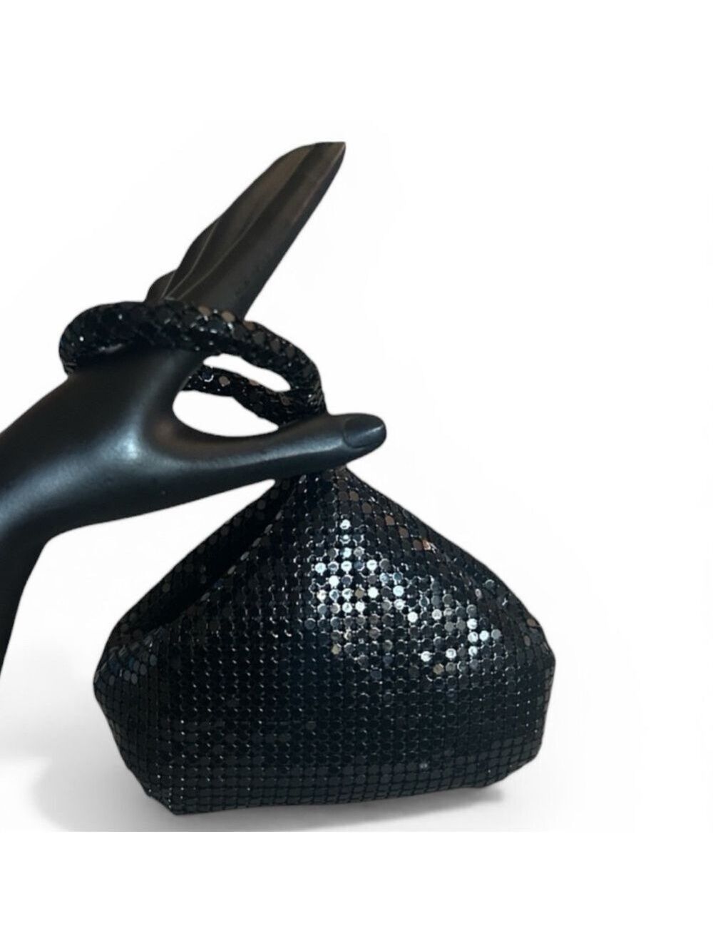 Black Soft Mesh Diamanté Pouch Handbag Dazzling Evening Bag